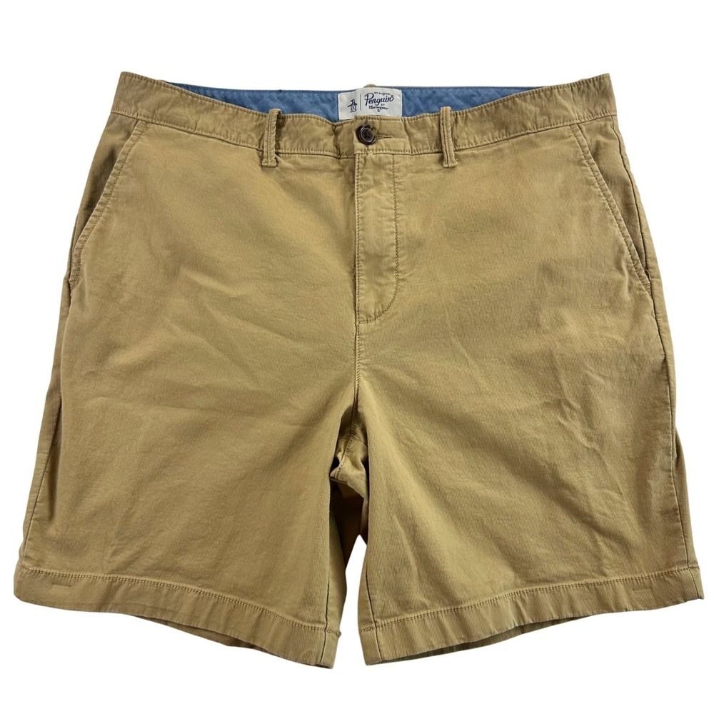 Original Penguin Mens Size 36 Khaki Tan Micro Corduroy Chino Shorts Stretch